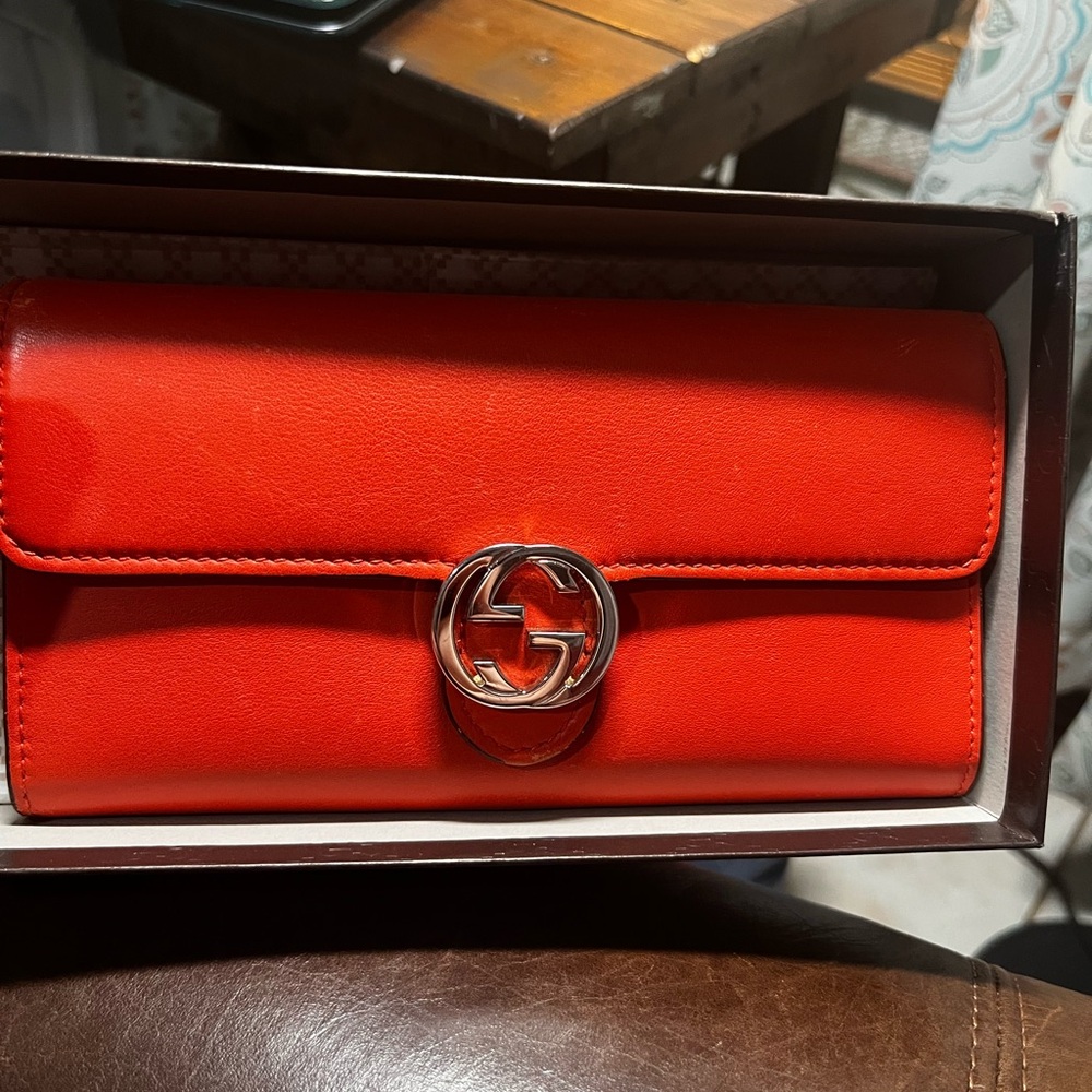 Gucci Orange Leather GG Interlocking Clasp Wallet
